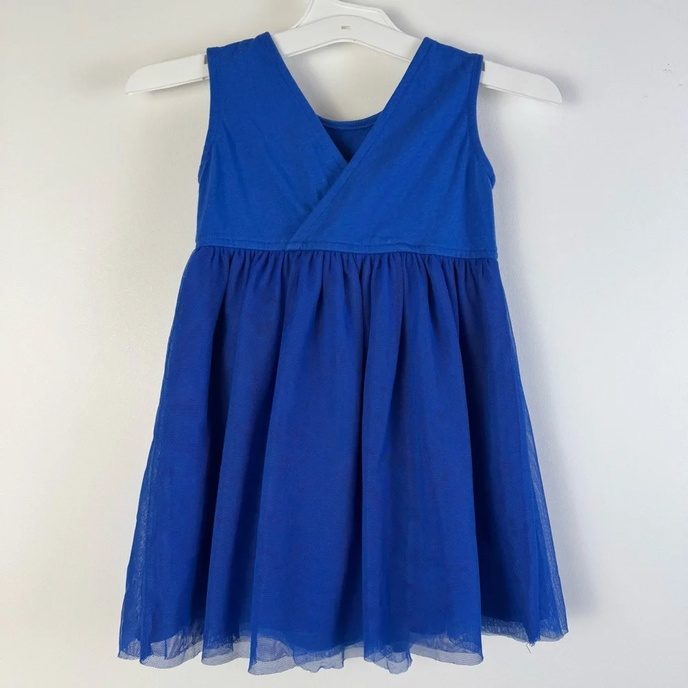 Hanna Andersson Chasing Summer Dress Blue Floral Flower Tulle Size 4 Girls Kids